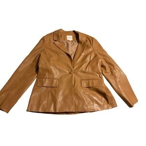 LE LIS Camel Tan Vegan Leather Blazer Womens Large Single Button